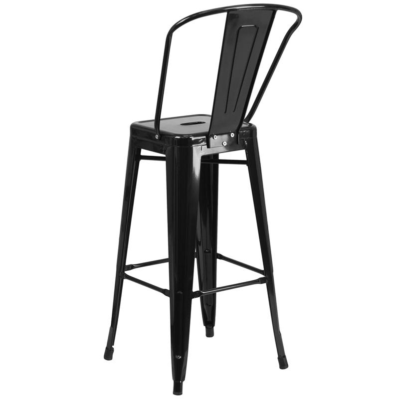 Commercial Grade 30" High Black Metal Indoor-Outdoor Barstool With Removable Back By Flash Furniture | Bar Stools | Modishstore - 3