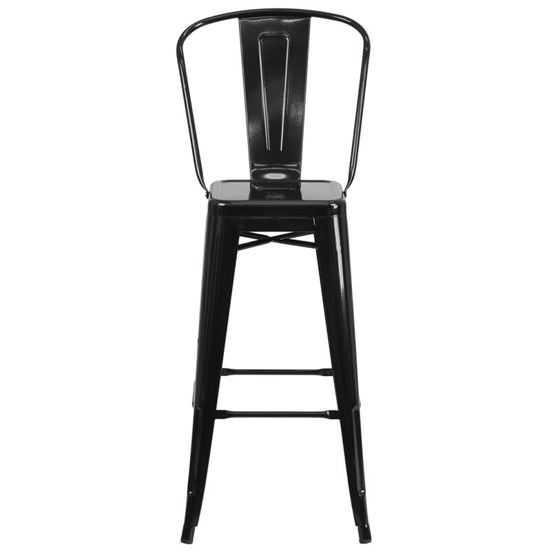 Commercial Grade 30" High Black Metal Indoor-Outdoor Barstool With Removable Back By Flash Furniture | Bar Stools | Modishstore - 4
