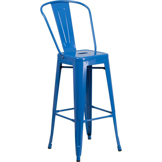 Commercial Grade 30" High Blue Metal Indoor-Outdoor Barstool With Removable Back By Flash Furniture | Bar Stools | Modishstore