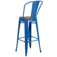 30" High Blue Metal Barstool With Back And Wood Seat By Flash Furniture | Bar Stools | Modishstore - 3