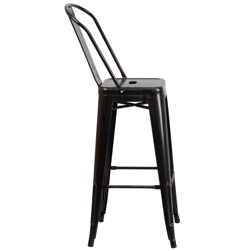 Commercial Grade 30" High Black-Antique Gold Metal Indoor-Outdoor Barstool With Removable Back By Flash Furniture | Bar Stools | Modishstore - 2