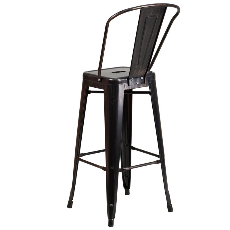 Commercial Grade 30" High Black-Antique Gold Metal Indoor-Outdoor Barstool With Removable Back By Flash Furniture | Bar Stools | Modishstore - 3