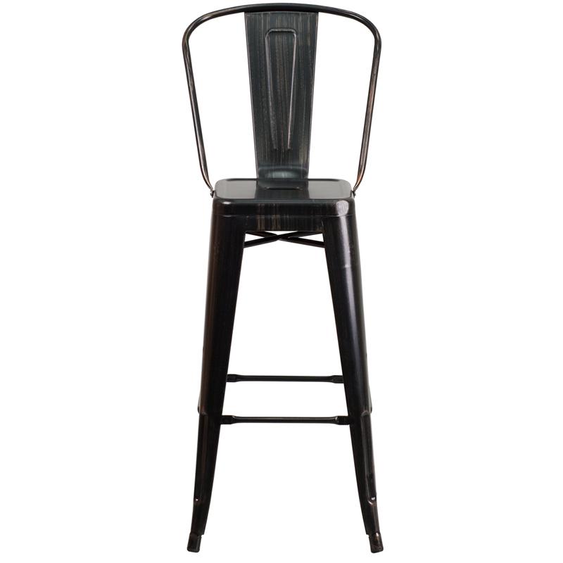 Commercial Grade 30" High Black-Antique Gold Metal Indoor-Outdoor Barstool With Removable Back By Flash Furniture | Bar Stools | Modishstore - 4