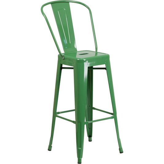 Commercial Grade 30" High Green Metal Indoor-Outdoor Barstool With Removable Back By Flash Furniture | Bar Stools | Modishstore