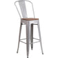 30" High Silver Metal Barstool With Back And Wood Seat By Flash Furniture | Bar Stools | Modishstore - 1