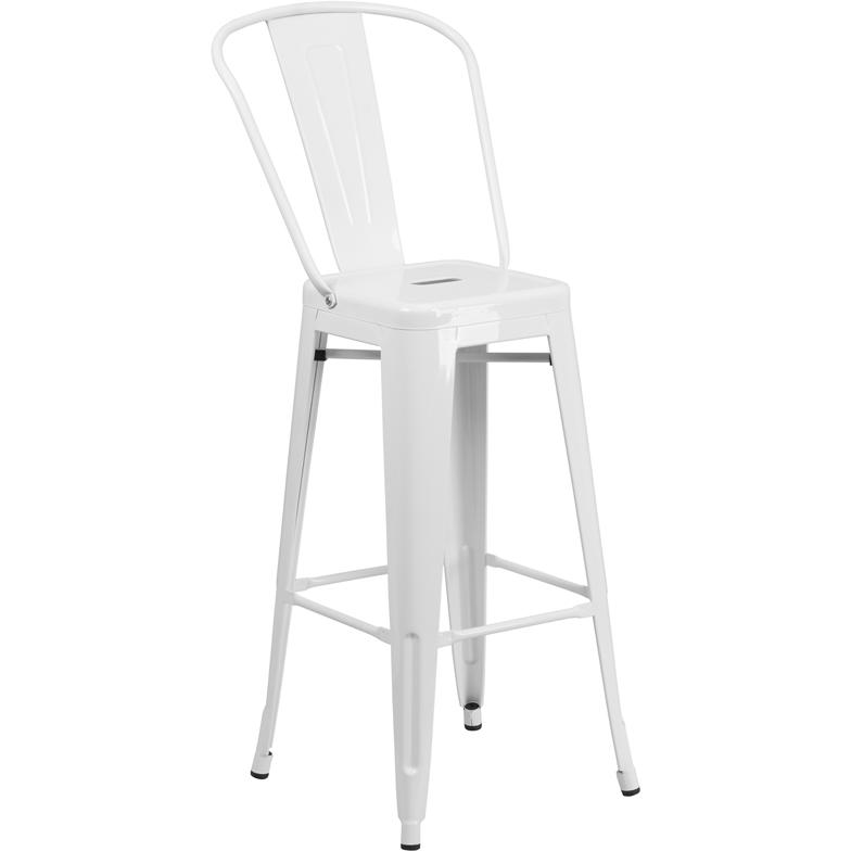 Commercial Grade 30" High White Metal Indoor-Outdoor Barstool With Removable Back By Flash Furniture | Bar Stools | Modishstore