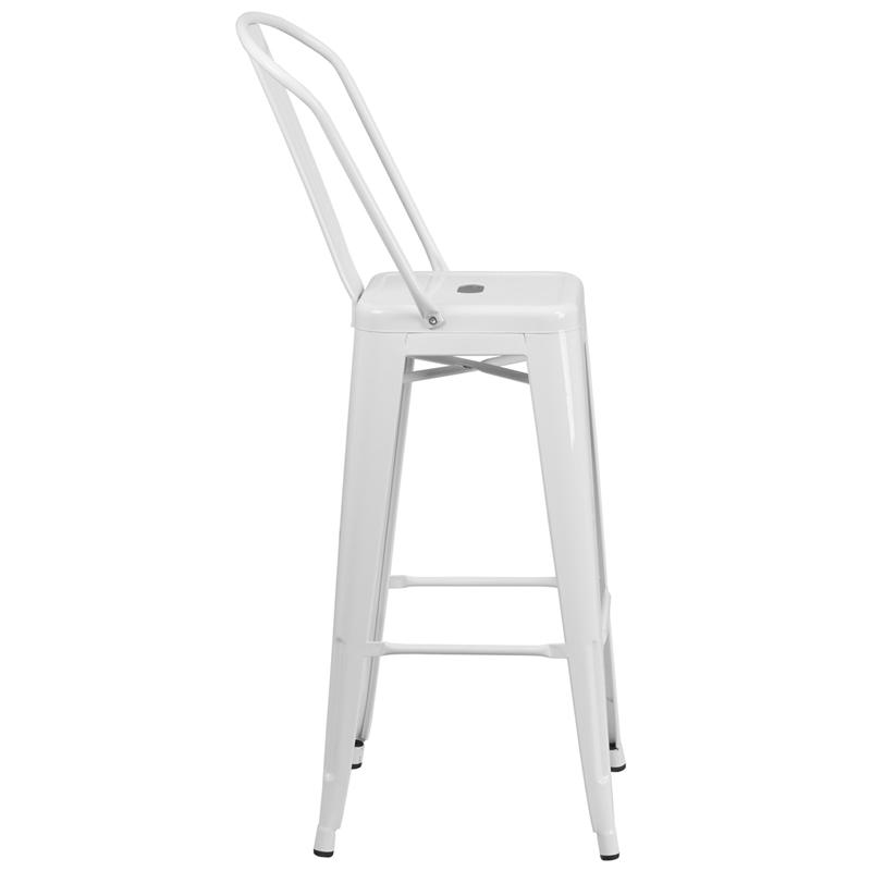 Commercial Grade 30" High White Metal Indoor-Outdoor Barstool With Removable Back By Flash Furniture | Bar Stools | Modishstore - 2