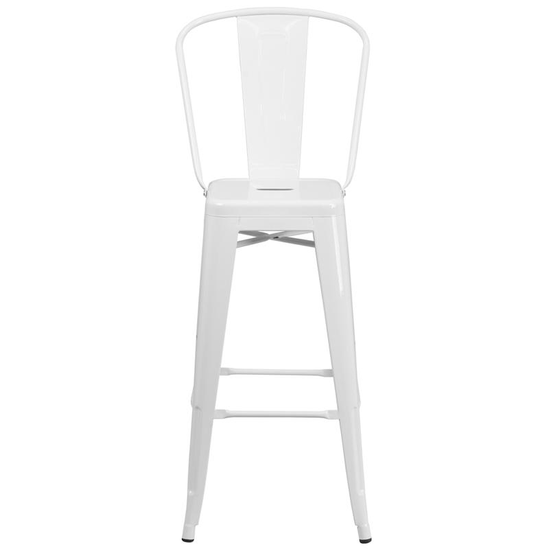 Commercial Grade 30" High White Metal Indoor-Outdoor Barstool With Removable Back By Flash Furniture | Bar Stools | Modishstore - 4