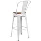 30" High White Metal Barstool With Back And Wood Seat By Flash Furniture | Bar Stools | Modishstore - 3