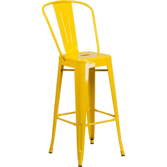 Commercial Grade 30" High Yellow Metal Indoor-Outdoor Barstool With Removable Back By Flash Furniture | Bar Stools | Modishstore