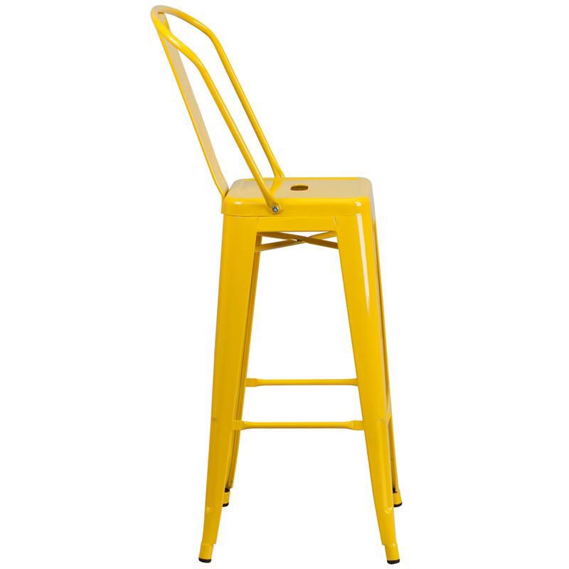 Commercial Grade 30" High Yellow Metal Indoor-Outdoor Barstool With Removable Back By Flash Furniture | Bar Stools | Modishstore - 2
