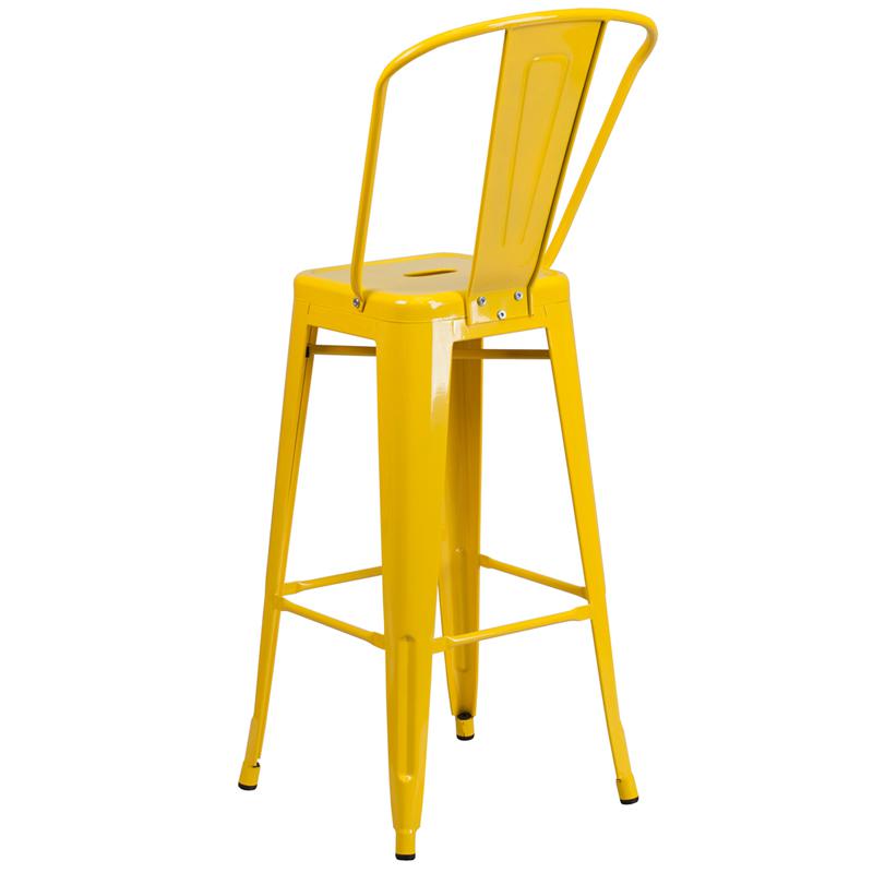 Commercial Grade 30" High Yellow Metal Indoor-Outdoor Barstool With Removable Back By Flash Furniture | Bar Stools | Modishstore - 3