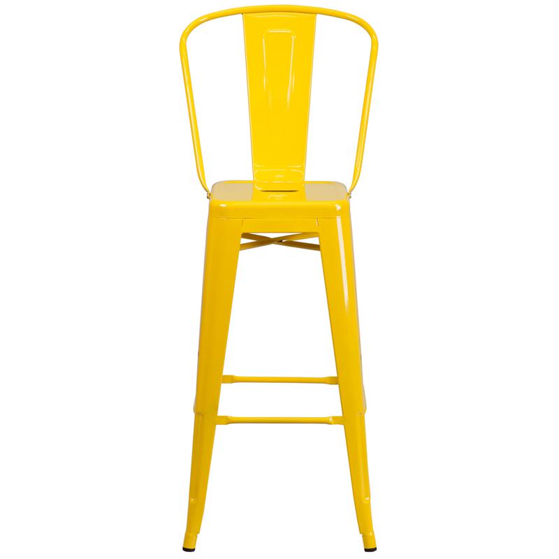 Commercial Grade 30" High Yellow Metal Indoor-Outdoor Barstool With Removable Back By Flash Furniture | Bar Stools | Modishstore - 4