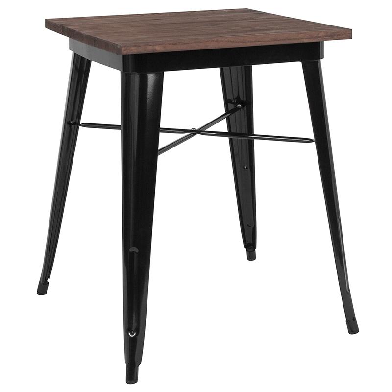 23.5" Square Black Metal Indoor Table With Walnut Rustic Wood Top By Flash Furniture | Dining Tables | Modishstore