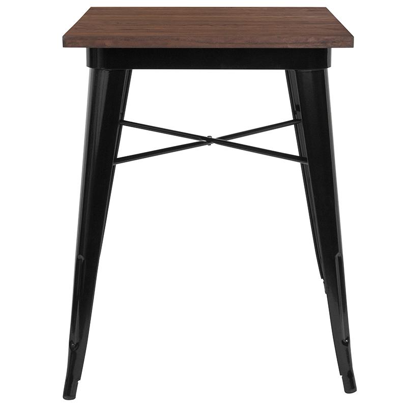 23.5" Square Black Metal Indoor Table With Walnut Rustic Wood Top By Flash Furniture | Dining Tables | Modishstore - 2