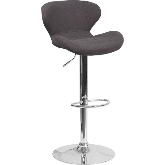 Contemporary Charcoal Fabric Adjustable Height Barstool With Curved Back And Chrome Base By Flash Furniture | Bar Stools | Modishstore