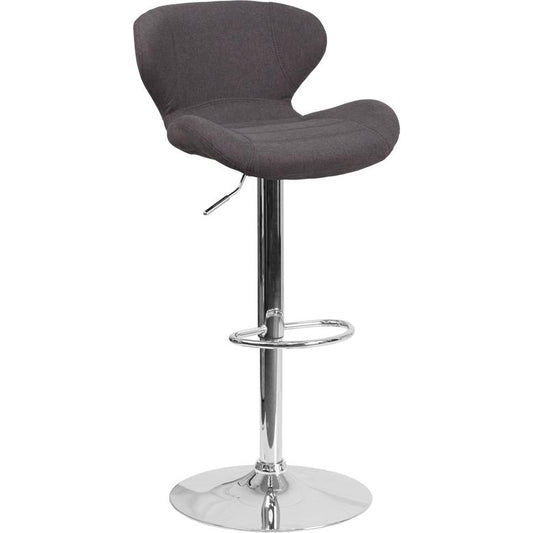 Contemporary Charcoal Fabric Adjustable Height Barstool With Curved Back And Chrome Base By Flash Furniture | Bar Stools | Modishstore - 1