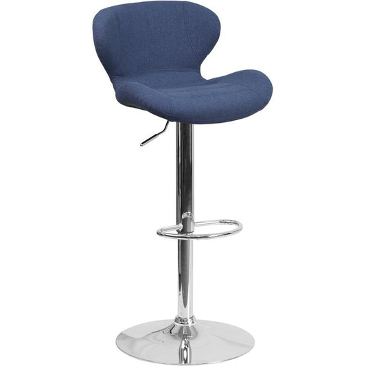 Contemporary Blue Fabric Adjustable Height Barstool With Curved Back And Chrome Base By Flash Furniture | Bar Stools | Modishstore