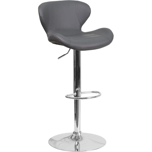 Contemporary Gray Vinyl Adjustable Height Barstool With Curved Back And Chrome Base By Flash Furniture | Bar Stools | Modishstore