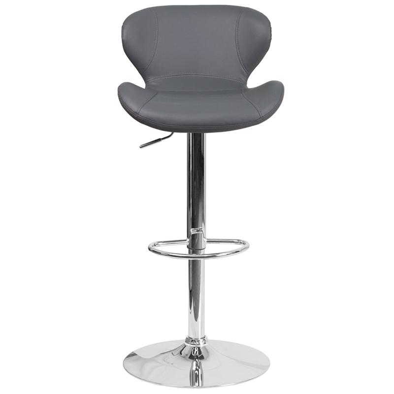 Contemporary Gray Vinyl Adjustable Height Barstool With Curved Back And Chrome Base By Flash Furniture | Bar Stools | Modishstore - 4