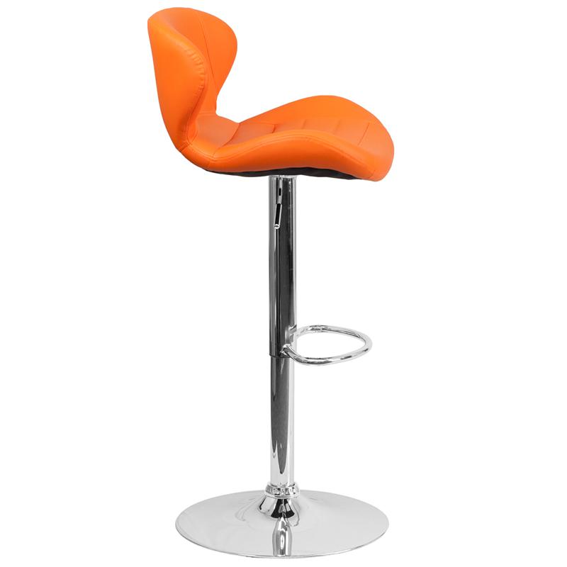 Contemporary Orange Vinyl Adjustable Height Barstool With Curved Back And Chrome Base By Flash Furniture | Bar Stools | Modishstore - 2