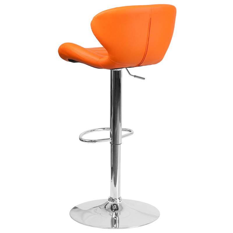 Contemporary Orange Vinyl Adjustable Height Barstool With Curved Back And Chrome Base By Flash Furniture | Bar Stools | Modishstore - 3