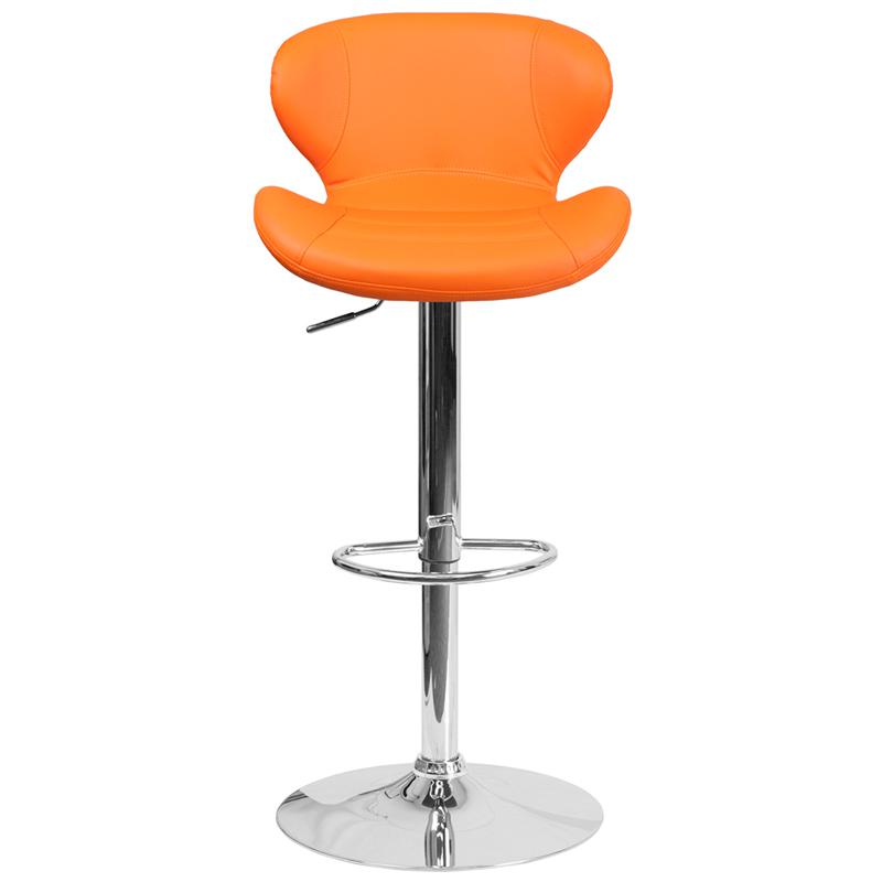 Contemporary Orange Vinyl Adjustable Height Barstool With Curved Back And Chrome Base By Flash Furniture | Bar Stools | Modishstore - 4