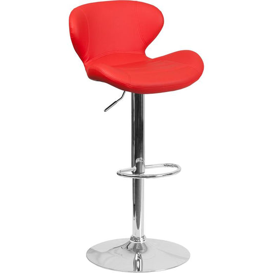 Contemporary Red Vinyl Adjustable Height Barstool With Curved Back And Chrome Base By Flash Furniture | Bar Stools | Modishstore