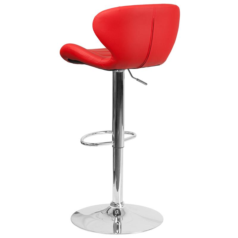 Contemporary Red Vinyl Adjustable Height Barstool With Curved Back And Chrome Base By Flash Furniture | Bar Stools | Modishstore - 3