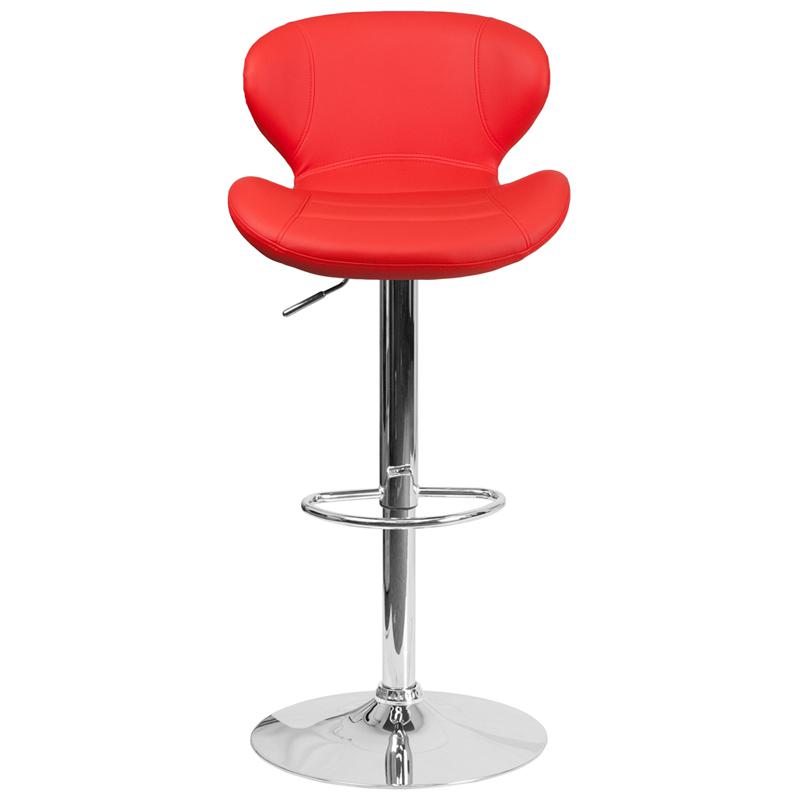 Contemporary Red Vinyl Adjustable Height Barstool With Curved Back And Chrome Base By Flash Furniture | Bar Stools | Modishstore - 4