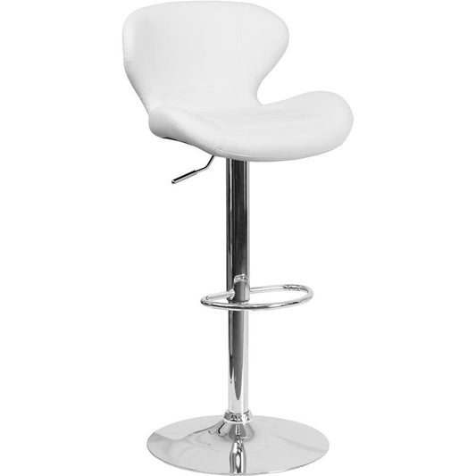 Contemporary White Vinyl Adjustable Height Barstool With Curved Back And Chrome Base By Flash Furniture | Bar Stools | Modishstore