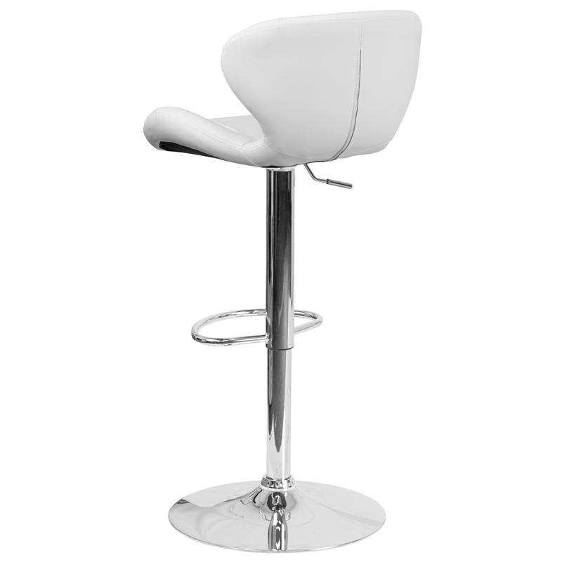 Contemporary White Vinyl Adjustable Height Barstool With Curved Back And Chrome Base By Flash Furniture | Bar Stools | Modishstore - 3