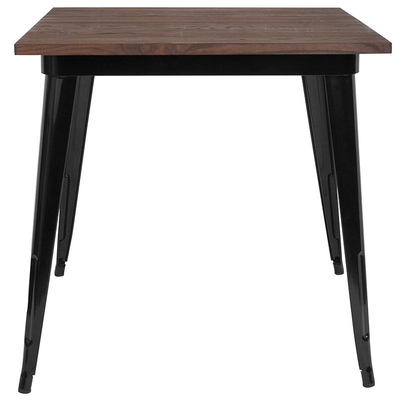 31.5" Square Black Metal Indoor Table With Walnut Rustic Wood Top By Flash Furniture | Dining Tables | Modishstore - 2