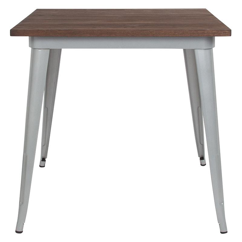 31.5" Square Silver Metal Indoor Table With Walnut Rustic Wood Top By Flash Furniture | Dining Tables | Modishstore - 2