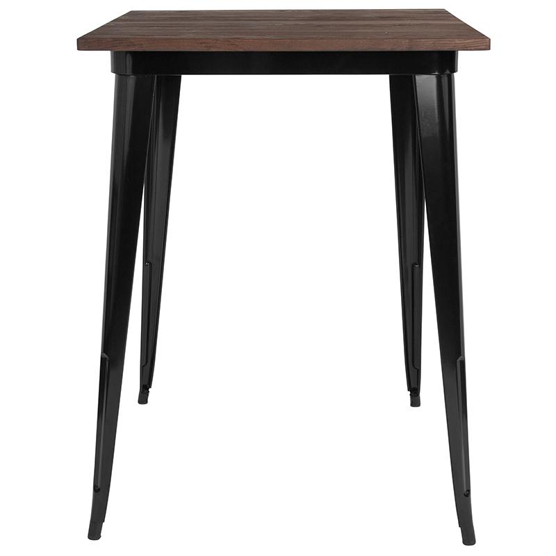 31.5" Square Black Metal Indoor Bar Height Table With Walnut Rustic Wood Top By Flash Furniture | Bar Tables | Modishstore - 2