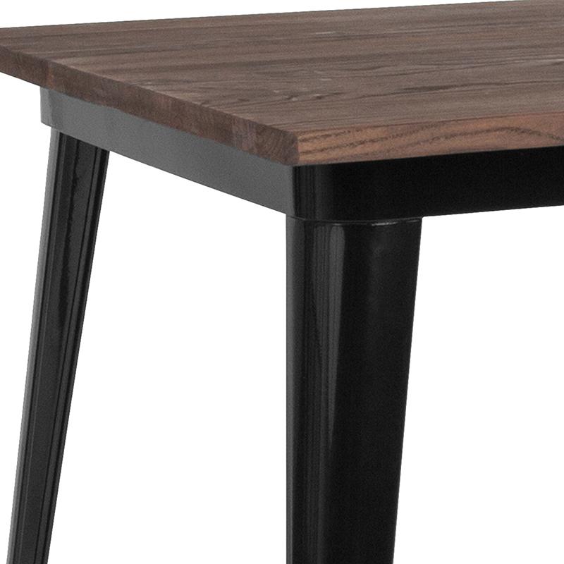 31.5" Square Black Metal Indoor Bar Height Table With Walnut Rustic Wood Top By Flash Furniture | Bar Tables | Modishstore - 3