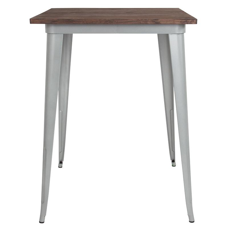 31.5" Square Silver Metal Indoor Bar Height Table With Walnut Rustic Wood Top By Flash Furniture | Bar Tables | Modishstore - 2