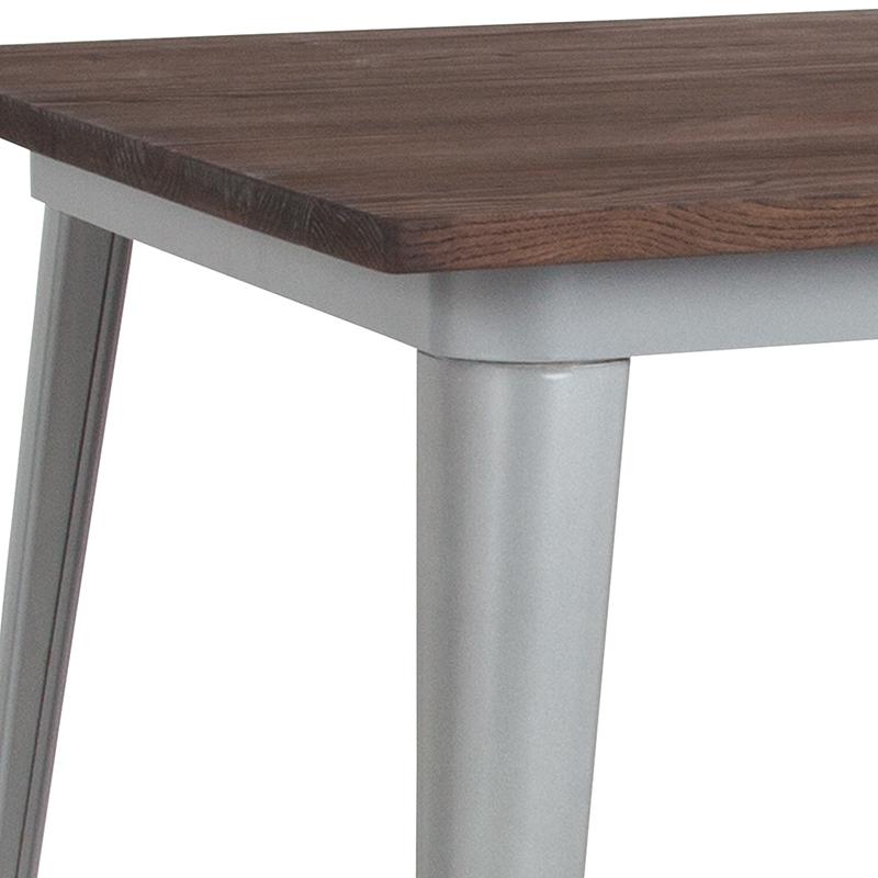 31.5" Square Silver Metal Indoor Bar Height Table With Walnut Rustic Wood Top By Flash Furniture | Bar Tables | Modishstore - 3