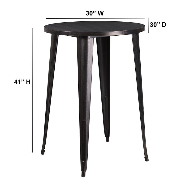 30'' Round Black-Antique Gold Metal Indoor-Outdoor Bar Height Table By Flash Furniture | Outdoor Tables | Modishstore - 2