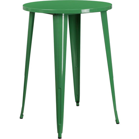 30'' Round Green Metal Indoor-Outdoor Bar Height Table By Flash Furniture | Outdoor Tables | Modishstore