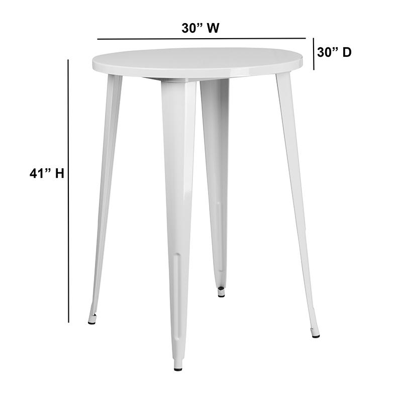 Commercial Grade 30" Round White Metal Indoor-Outdoor Bar Height Table By Flash Furniture | Outdoor Tables | Modishstore - 2