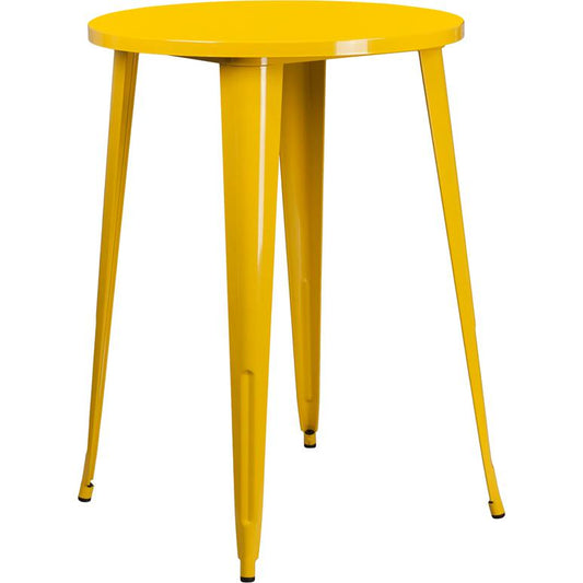 30'' Round Yellow Metal Indoor-Outdoor Bar Height Table By Flash Furniture | Outdoor Tables | Modishstore