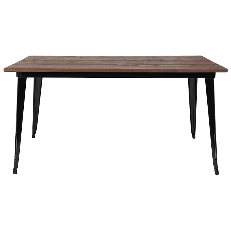 30.25" X 60" Rectangular Black Metal Indoor Table With Walnut Rustic Wood Top By Flash Furniture | Dining Tables | Modishstore - 2