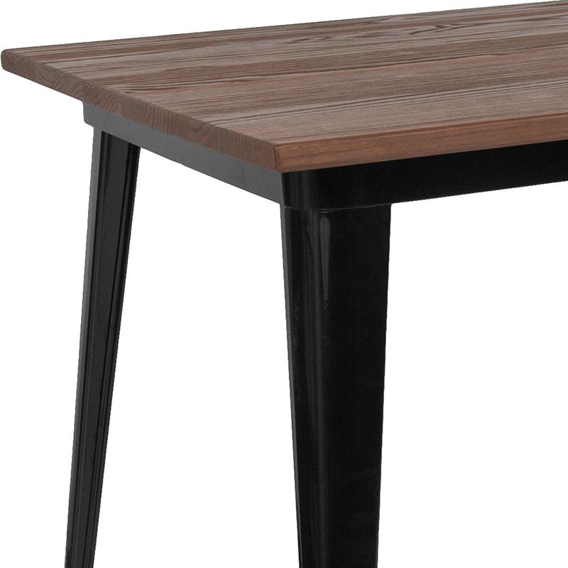 30.25" X 60" Rectangular Black Metal Indoor Table With Walnut Rustic Wood Top By Flash Furniture | Dining Tables | Modishstore - 3