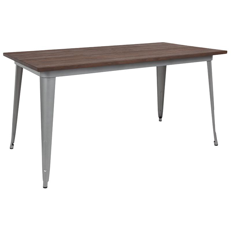 30.25" X 60" Rectangular Silver Metal Indoor Table With Walnut Rustic Wood Top By Flash Furniture | Dining Tables | Modishstore - 1