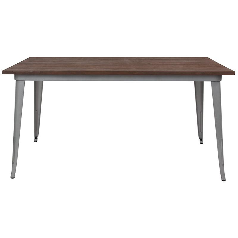 30.25" X 60" Rectangular Silver Metal Indoor Table With Walnut Rustic Wood Top By Flash Furniture | Dining Tables | Modishstore - 2