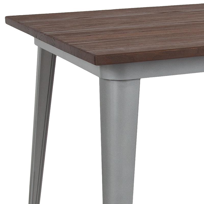 30.25" X 60" Rectangular Silver Metal Indoor Table With Walnut Rustic Wood Top By Flash Furniture | Dining Tables | Modishstore - 3