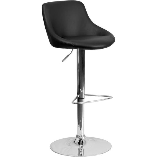 Contemporary Black Vinyl Bucket Seat Adjustable Height Barstool With Chrome Base By Flash Furniture | Bar Stools | Modishstore - 1