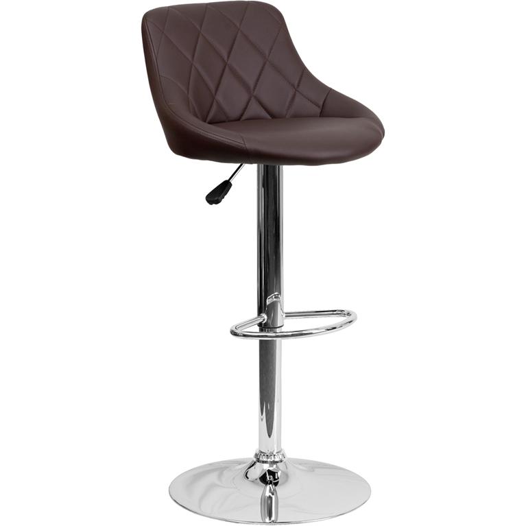 Contemporary Brown Vinyl Bucket Seat Adjustable Height Barstool With Diamond Pattern Back And Chrome Base By Flash Furniture | Bar Stools | Modishstore