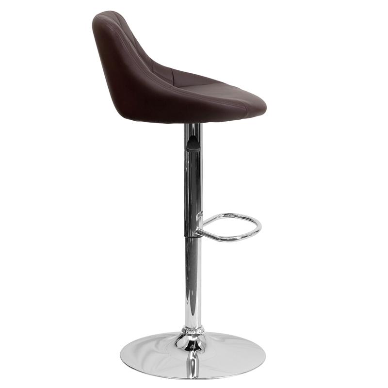 Contemporary Brown Vinyl Bucket Seat Adjustable Height Barstool With Diamond Pattern Back And Chrome Base By Flash Furniture | Bar Stools | Modishstore - 2